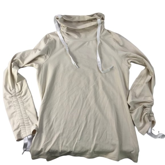 G. Goop Long Sleeve Shirt Ivory Cinchable Sleeves Women's Medium Gwenyth Paltrow - Picture 1 of 13